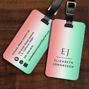 Étiquette À Bagage Élégant rouge vert blanc dégradé Monogramme initia