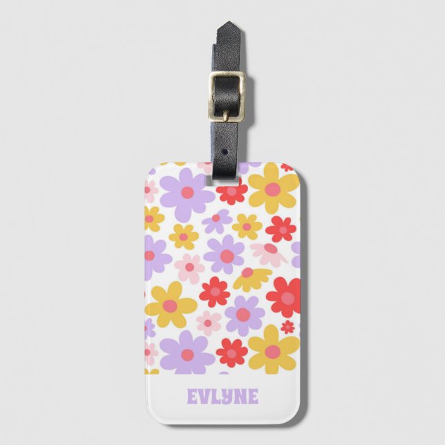 Étiquette À Bagage Élégant rouge violet rétro moderne Super floral (Devant Vertical)