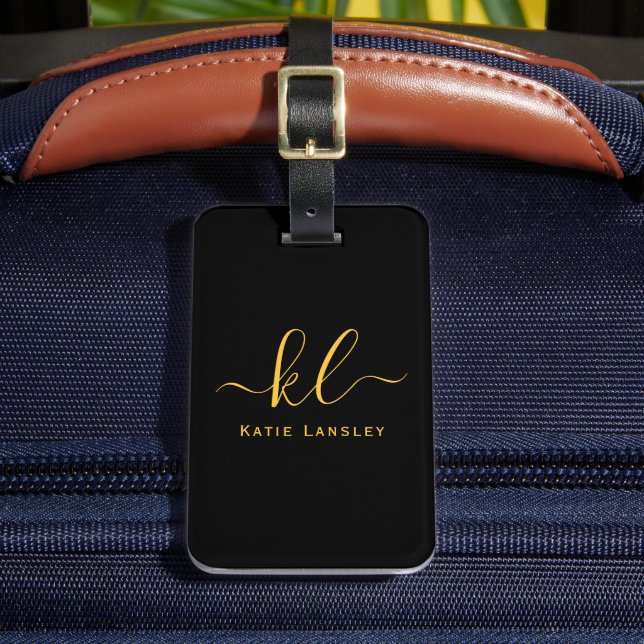 Étiquette À Bagage Élégant script personnalisé personnalisé Black Gol (Insitu Rectoal 2)