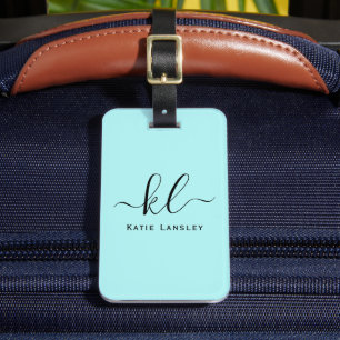Étiquette À Bagage Élégant Script personnalisé personnalisé bleu clai