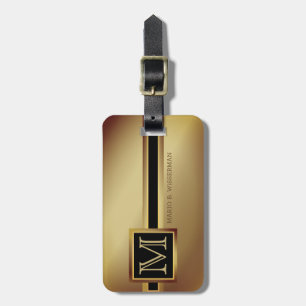 Étiquette À Bagage Élégant Style Exécutif - Gold Metal Nom monogramme