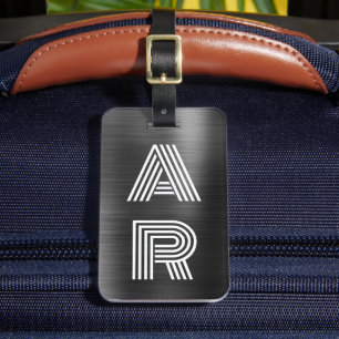 Étiquette À Bagage Élégant stylish Deux Monogrammes initial Black Met