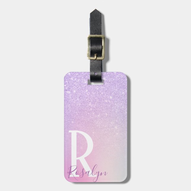 Étiquette À Bagage Elegant stylish girly ombre purple glitter (Devant Vertical)