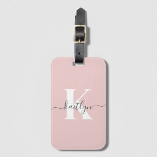 Étiquette À Bagage Élégant violet rose gris script Monogramme