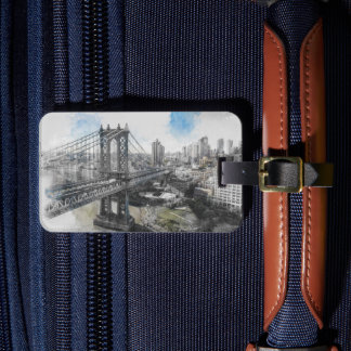 Étiquette À Bagage Elégante aquarelle Brooklyn Bridge NYC