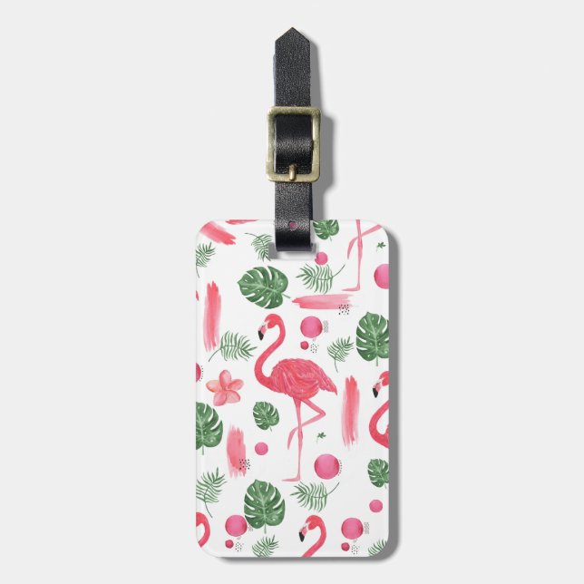 Étiquette À Bagage Élégante aquarelle rose flamant floral tropical fl (Devant Vertical)