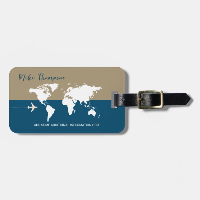 Étiquette À Bagage Élégante carte du monde moderne (Devant horizontal)