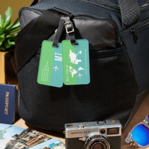 Étiquette À Bagage Élégante carte du monde moderne Sage Turquoise Bag