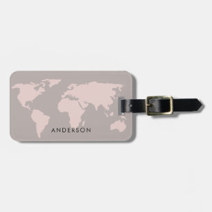 ÉTIQUETTE À BAGAGE ÉLÉGANTE CARTE MONDIALE ROSE ROSE ROSE ROSE GRIS B