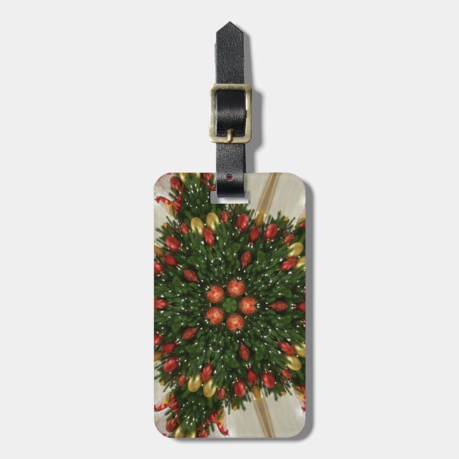Étiquette À Bagage Élégante couronne de Noël Rouge Vert Kaleidoscopiq (Devant Vertical)