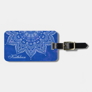Étiquette À Bagage Élégante étiquette de bagage Mandala bleu et blanc
