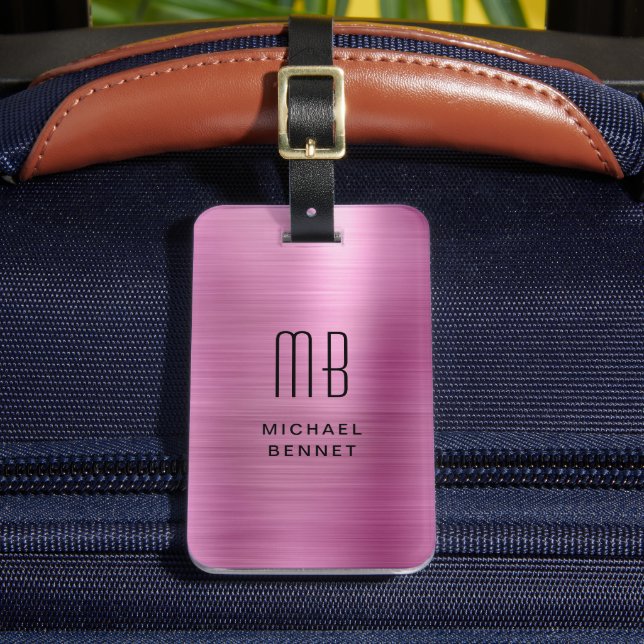 Étiquette À Bagage Élégante étiquette Monogramme rose Faux métal (Insitu Rectoal 2)