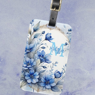Étiquette À Bagage Élégante floraison bleue Vintage Indigo