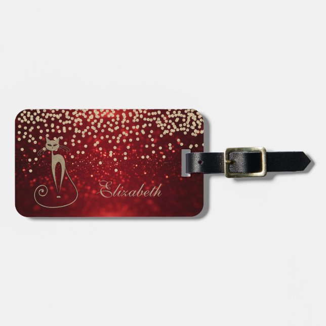 Étiquette À Bagage Élégante Glitterie Bokeh Foil Confetty Diamond, Ch (Devant horizontal)