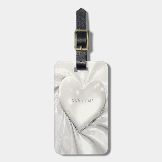Étiquette À Bagage Élégante marque de bagage Coeur crème blanche (Devant Vertical)
