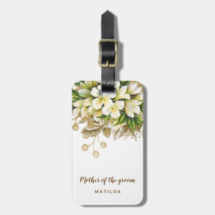 Étiquette À Bagage Élégante mère florale d'or moderne du marié