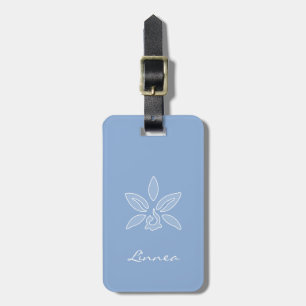 Étiquette À Bagage Élégante Orchidée Flore bleu poudreux simple avec