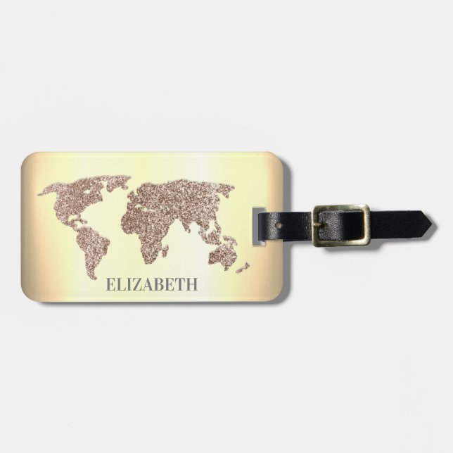 Étiquette À Bagage Élégante Parties scintillant Carte du monde Voyage (Devant horizontal)