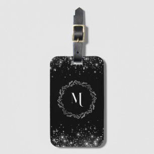 Étiquette À Bagage Élégante Parties scintillant d'argent Monogramme n