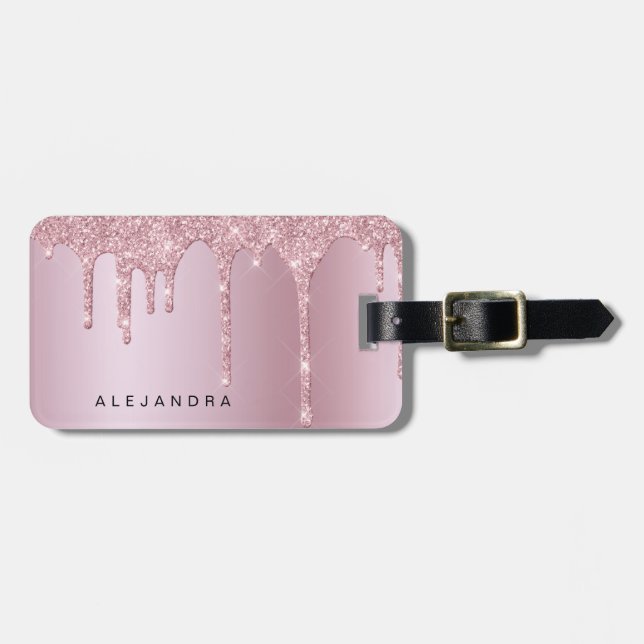 Étiquette À Bagage Elégante parties scintillant élégante en or rose r (Devant horizontal)