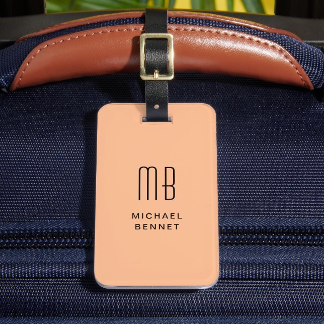 Étiquette À Bagage Élégante pêche au monogramme (Insitu Rectoal 2)