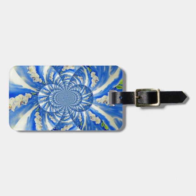 Étiquette À Bagage Elégante peinture à l'aquarelle d'orchidée blanche (Devant horizontal)