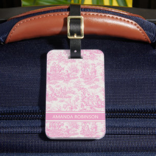 Étiquette À Bagage Elégante toile rose vintage de jouy