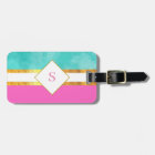 Élégantes rayures roses et vertes avec monogramme