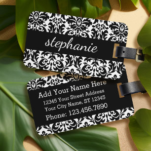 Étiquette À Bagage Elégants modèles Damask avec noir et blanc