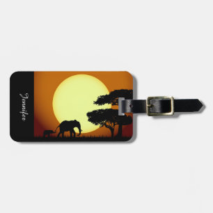 Étiquette À Bagage Éléphants de safari au coucher du soleil