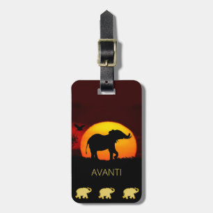 Étiquette À Bagage Éléphants élégants et lever de soleil dans la jung