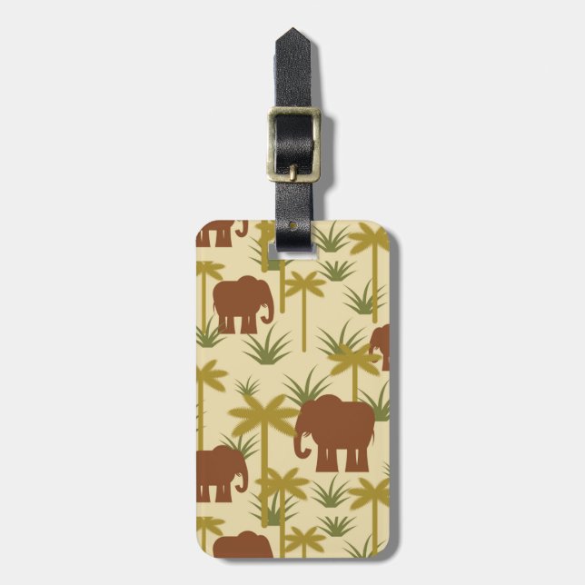 Étiquette À Bagage Éléphants Et Palmiers Au Camouflage (Devant Vertical)