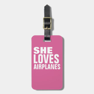 Étiquette À Bagage elle aime les avions, rose