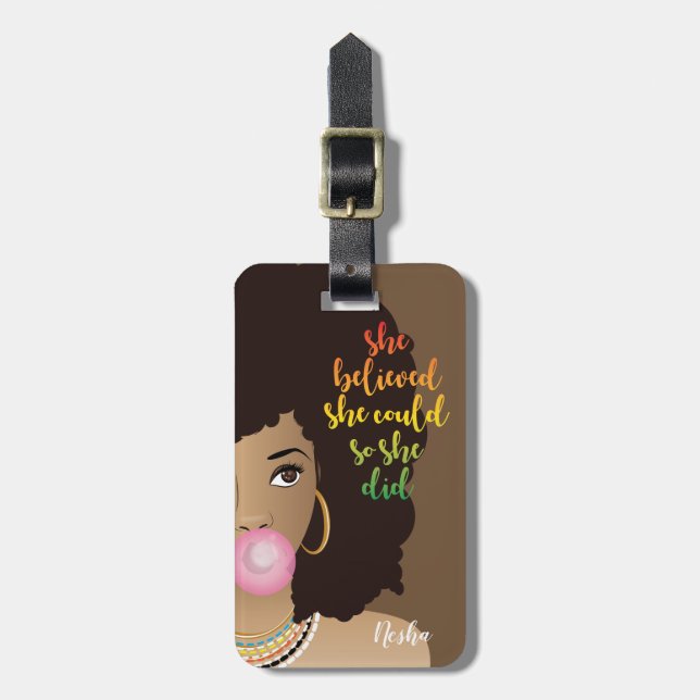 Étiquette À Bagage Elle Croyait Qu'Elle Pouvait, Femme Noire, Genre,  (Devant Vertical)