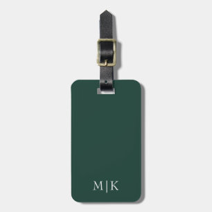 Étiquette À Bagage Emerald Green et White Monogramme moderne