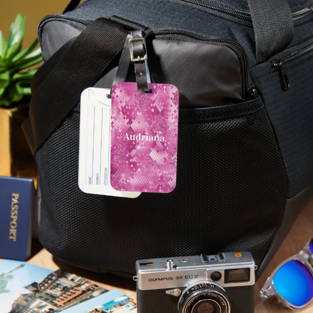 Étiquette À Bagage Empreinte de léopard blanc rose (Recto & Verso)