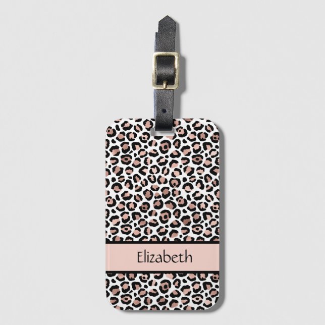 Étiquette À Bagage Empreinte de léopard noir Rose Monogramme (Devant Vertical)