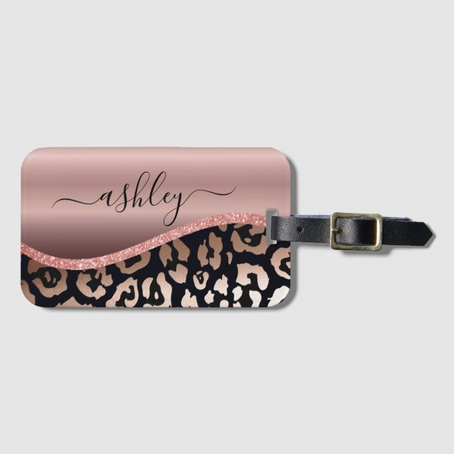 Étiquette À Bagage Empreinte de léopard rose Gold Foil (Devant Horizontal)