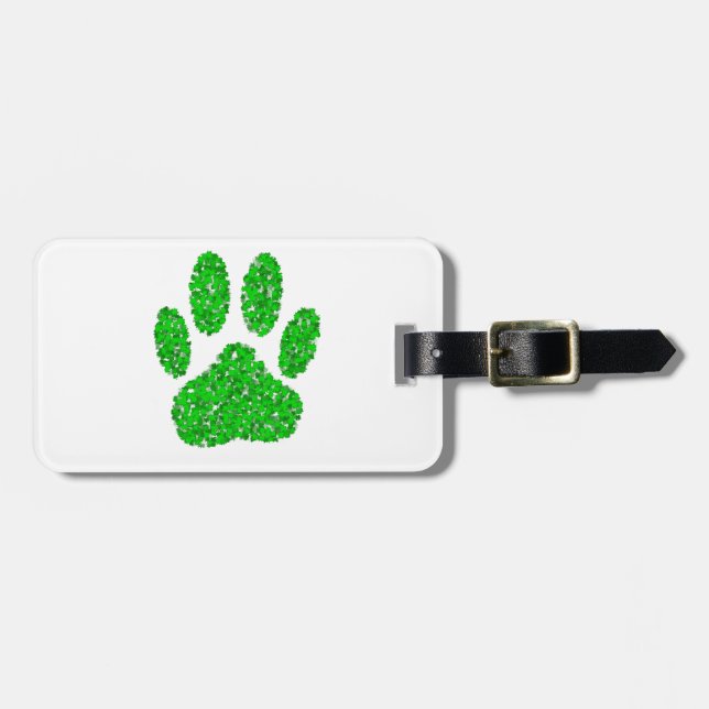 Étiquette À Bagage Empreinte de patte de chien de feuillage vert (Devant horizontal)