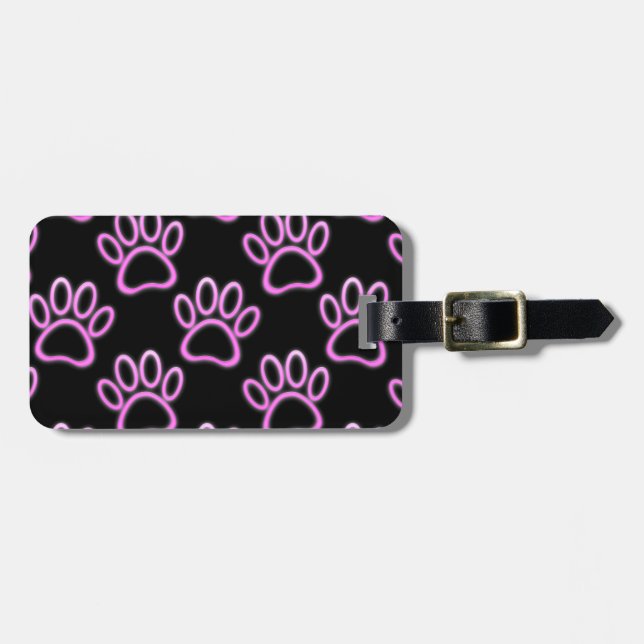 Étiquette À Bagage Empreinte de patte de chien de Néon rose (Devant horizontal)