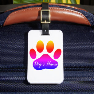 Étiquette À Bagage Empreinte de patte Rainbow Dog Avec Nom Personnali