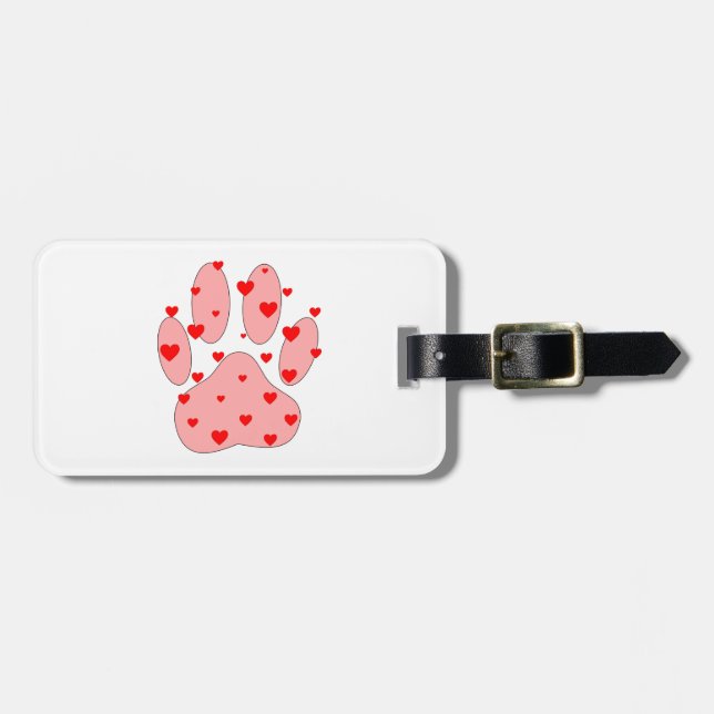 Étiquette À Bagage Empreinte de patte rose aux coeurs (Devant horizontal)
