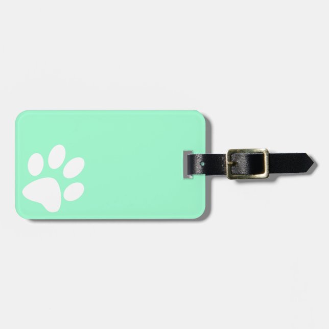 Étiquette À Bagage empreinte de patte turquoise bleu clair néon (Devant horizontal)