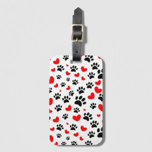 Étiquette À Bagage Empreintes de pattes De Chiens Random Et Coeurs Ro