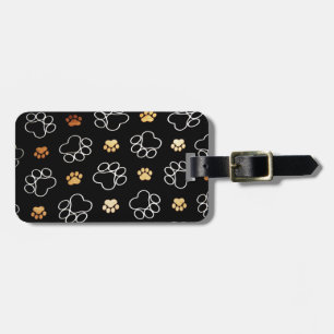 Étiquette À Bagage Empreintes de pattes mignons de chien sur le noir,
