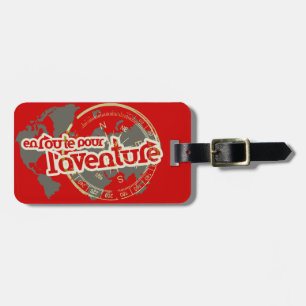 Étiquette À Bagage en route pour l'aventure plaque rouge