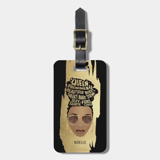 Étiquette À Bagage Encourageant les femmes noires, cheveux naturels,  (Devant Vertical)