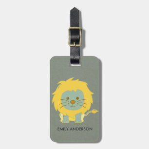 ÉTIQUETTE À BAGAGE ENFANTS BÉBÉ CUTE PERSONNALISÉ JAUNE GRAY LION BÉB