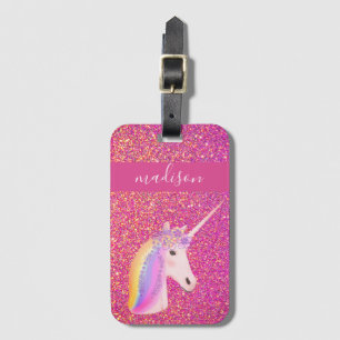 Étiquette À Bagage Enfants Cute Unicorn rose Parties scintillant or p