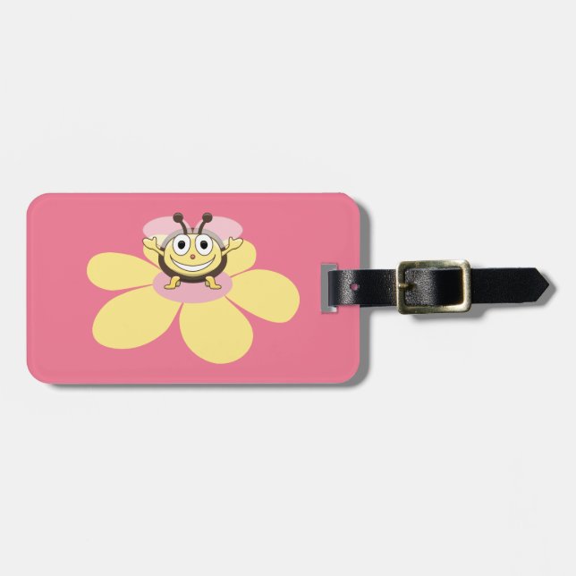 Étiquette À Bagage Enfants personnalisés par rose heureux d'abeille (Devant horizontal)